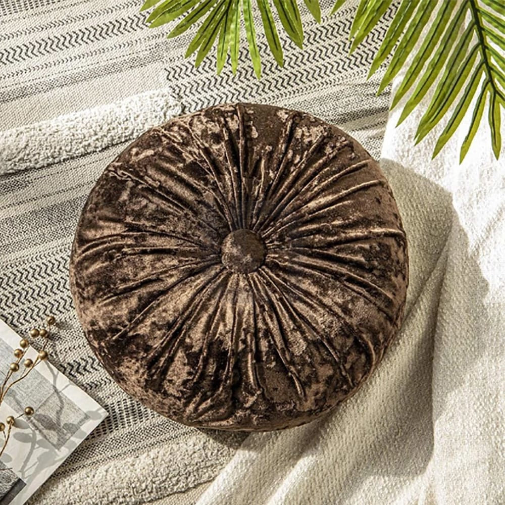 Round Pumpkin Velvet Sofa Cushion - Coffee