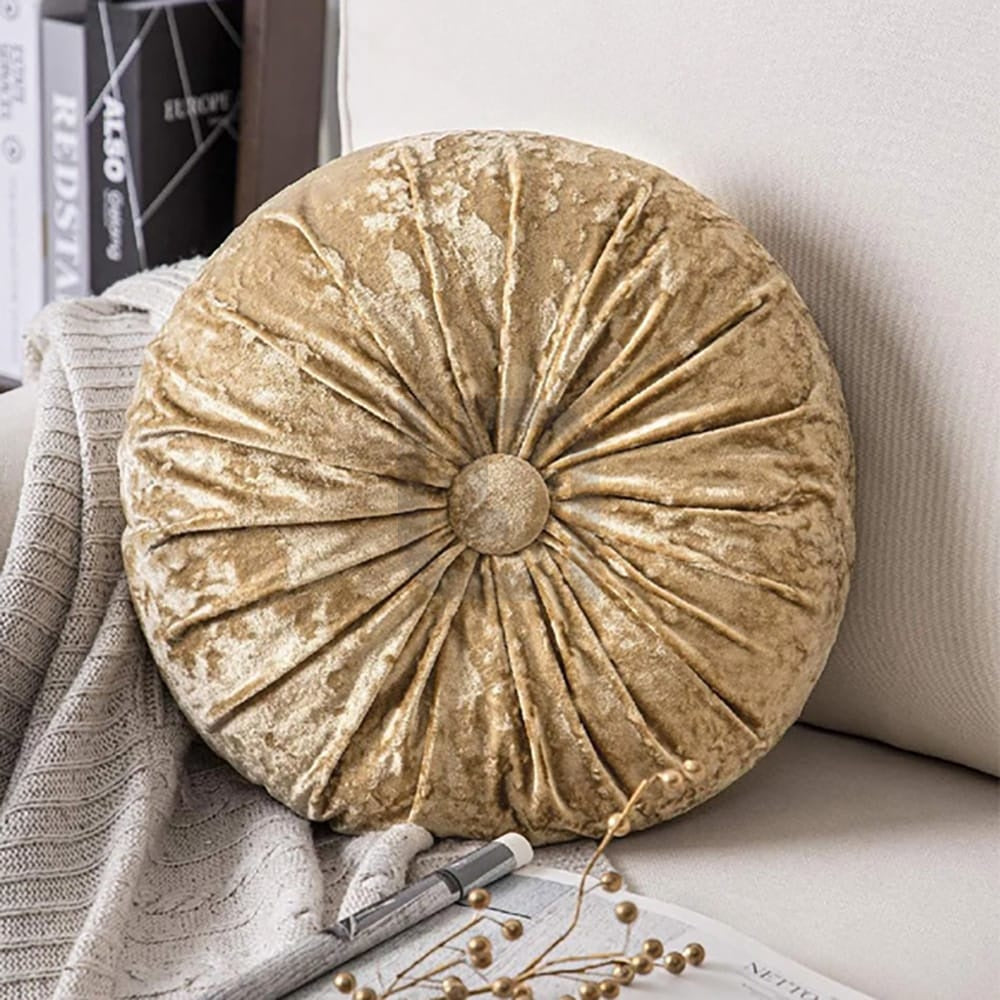 Round Pumpkin Velvet Sofa Cushion - Golden