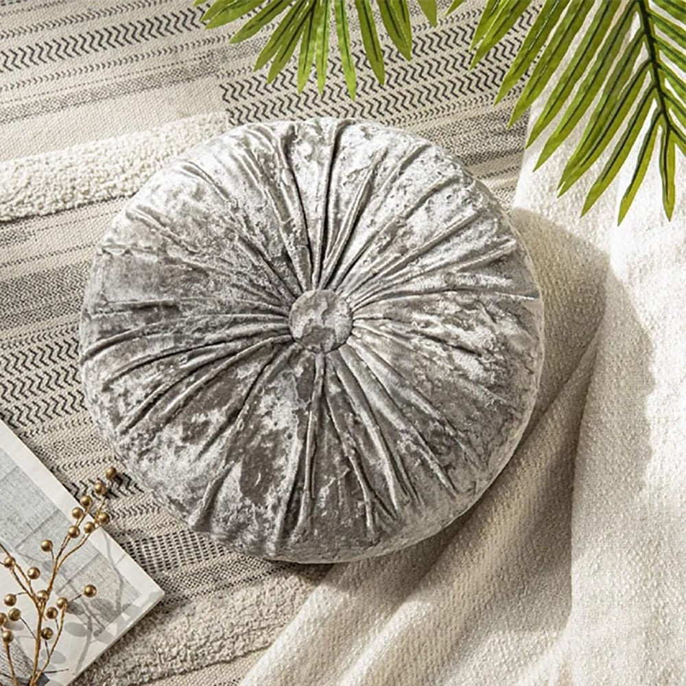 Round Pumpkin Velvet Sofa Cushion - Grey