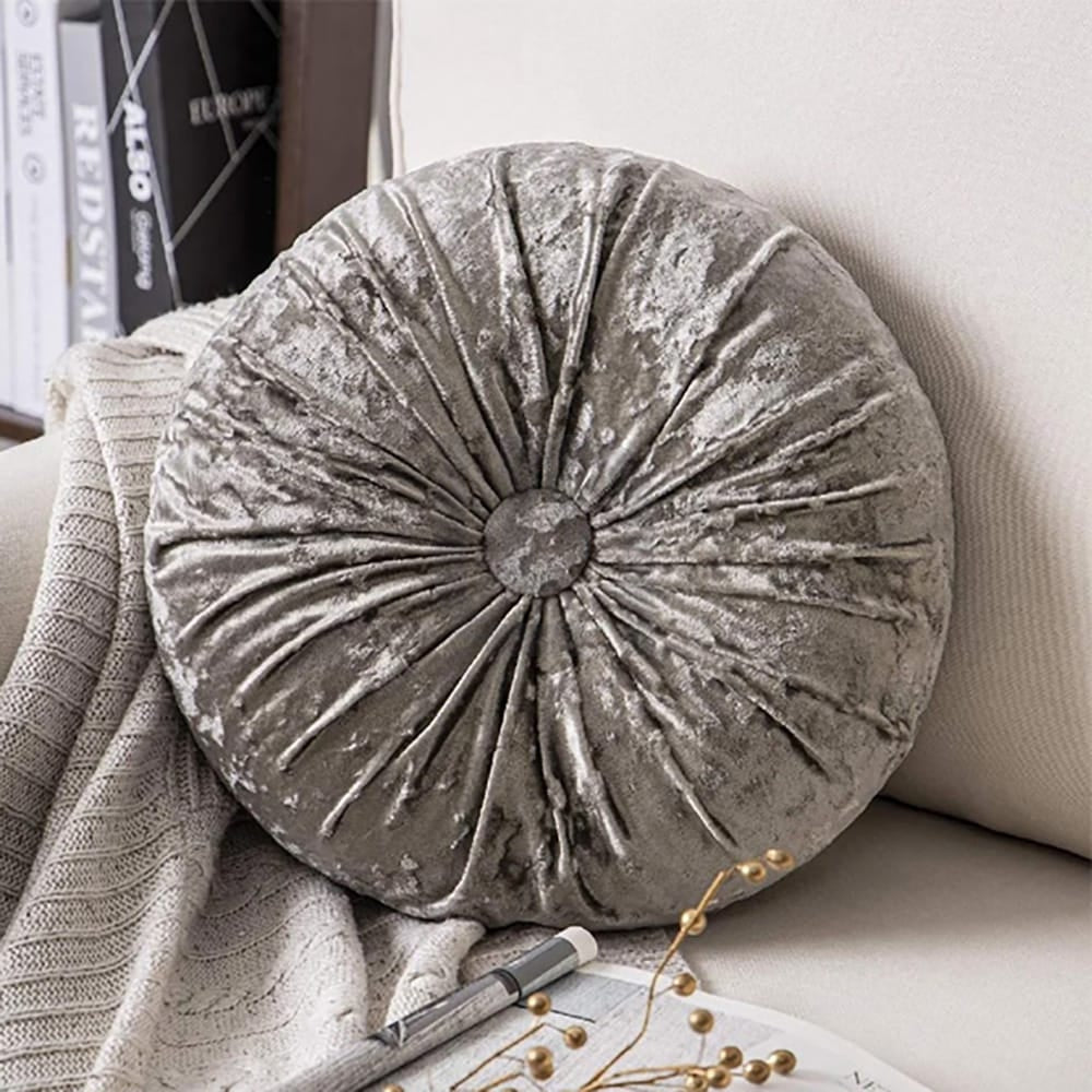 Round Pumpkin Velvet Sofa Cushion - Grey
