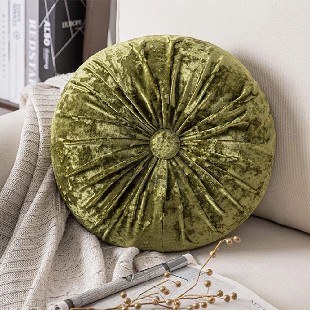 Round Pumpkin Velvet Sofa Cushion - Olive Green