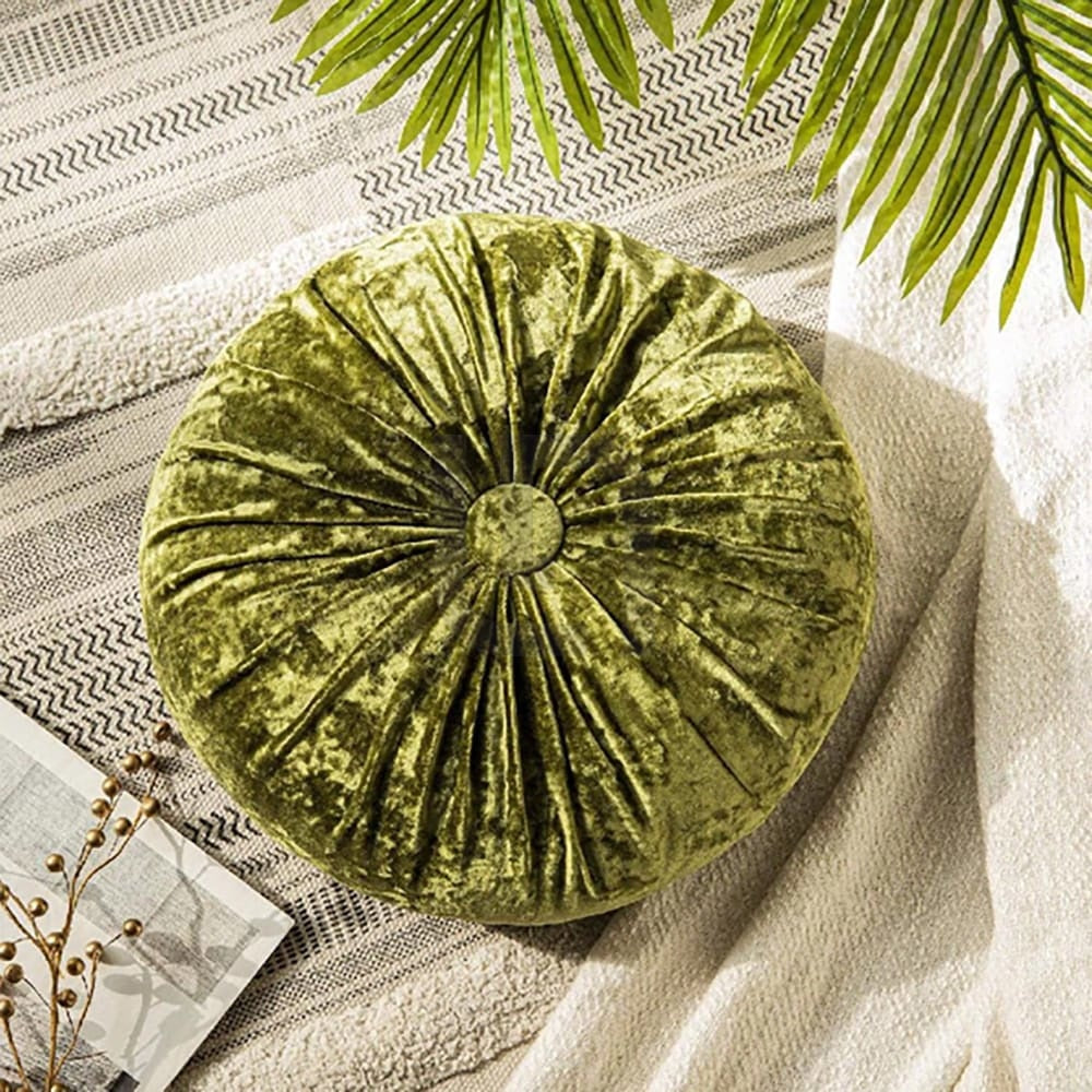 Round Pumpkin Velvet Sofa Cushion - Olive Green