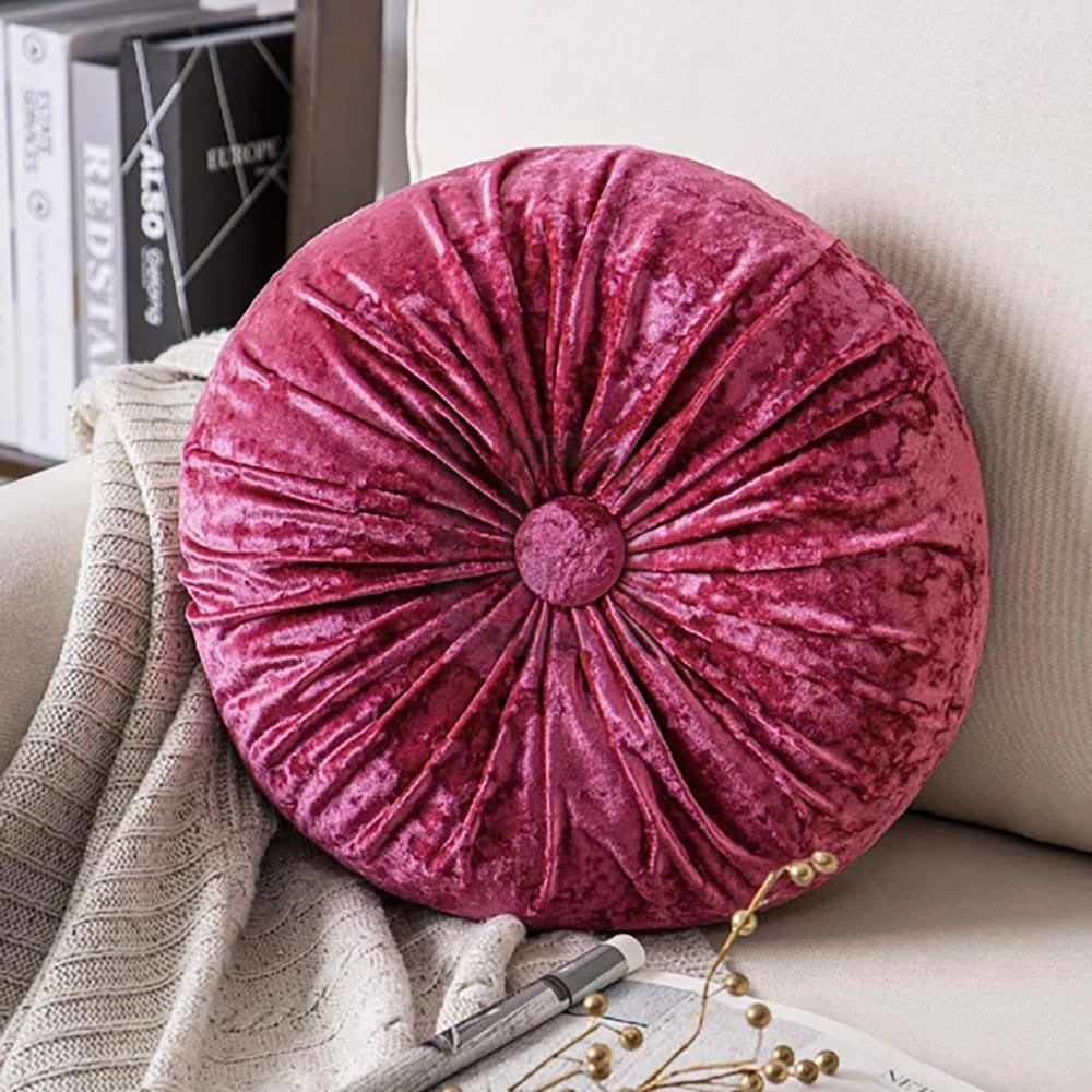 Round Pumpkin Velvet Sofa Cushion - Pink