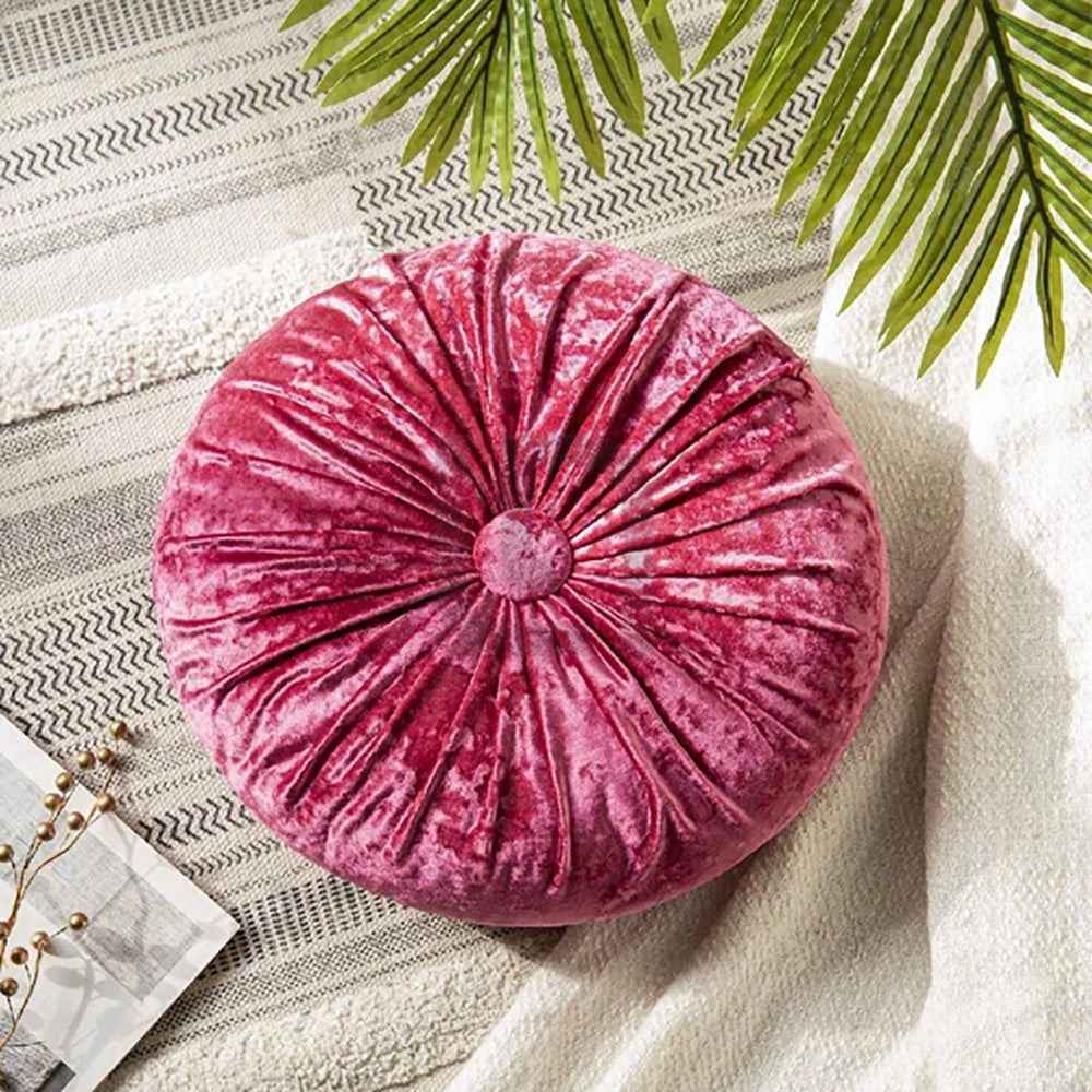 Round Pumpkin Velvet Sofa Cushion - Pink