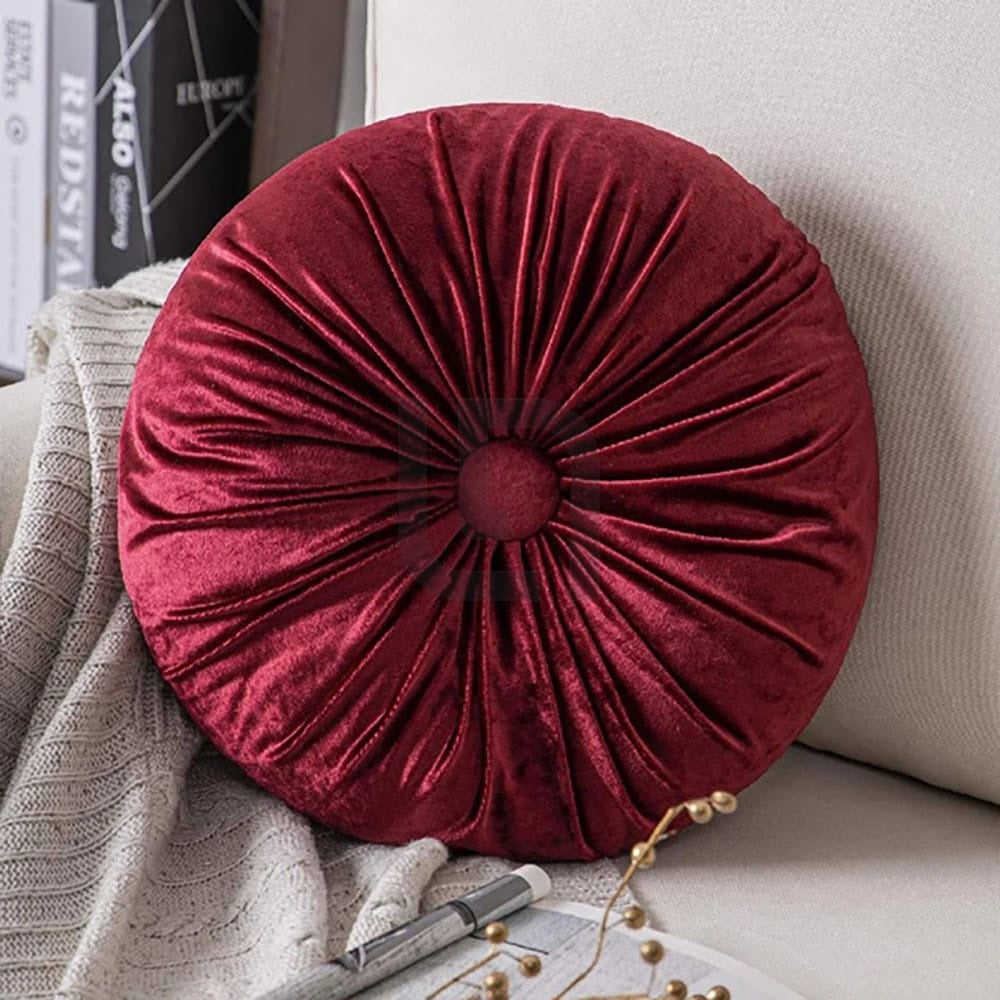 Round Pumpkin Velvet Sofa Cushion - Red