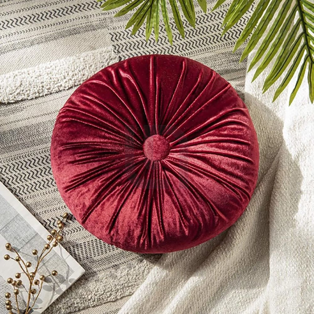 Round Pumpkin Velvet Sofa Cushion - Red