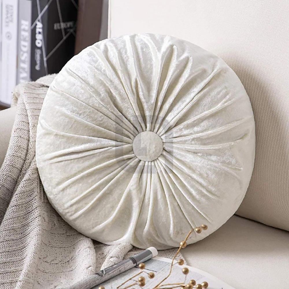 Round Pumpkin Velvet Sofa Cushion - White