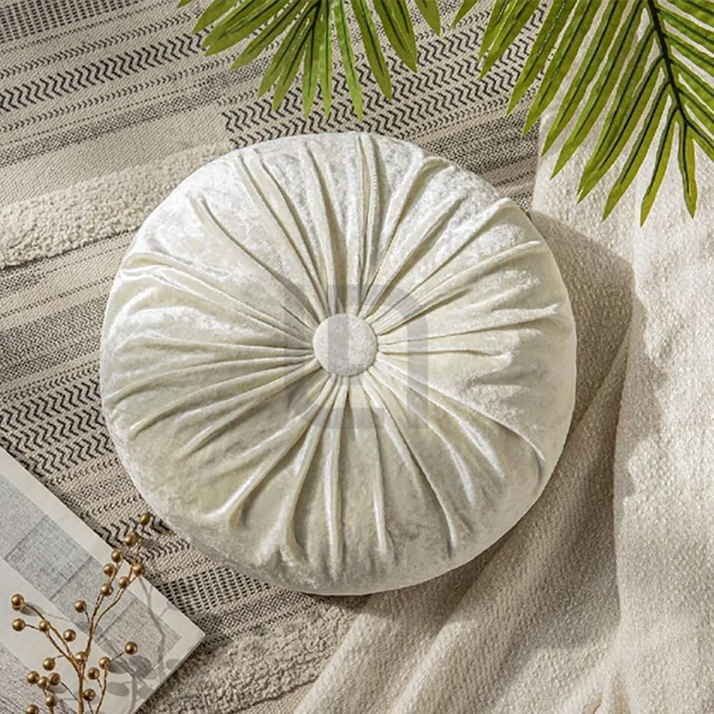 Round Pumpkin Velvet Sofa Cushion - White