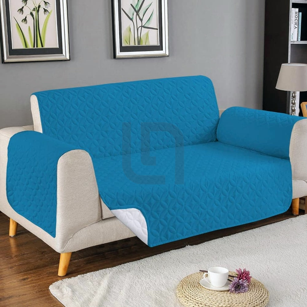 Ultrasonic Quilted Sofa Cover - Cyan Blue - Anti Slip