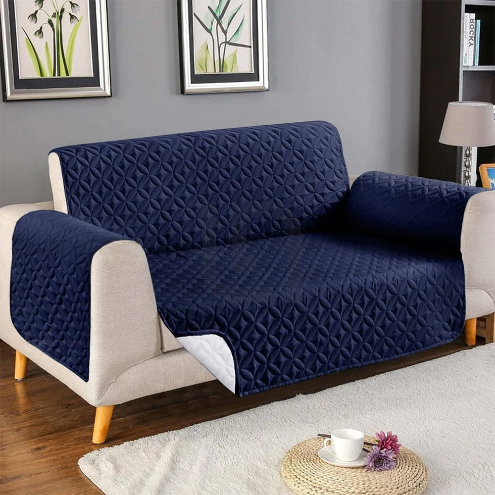 Ultrasonic Quilted Sofa Cover - Dark Blue - Anti Slip