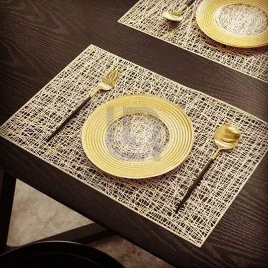 Coaster Set Non-Slip PVC Golden Rectangle Placemats