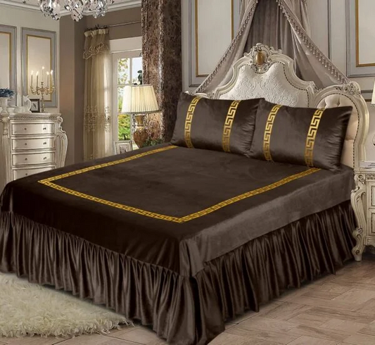 Versace Velvet Bridal Bed Sheet Set – Dark Brown - King Size