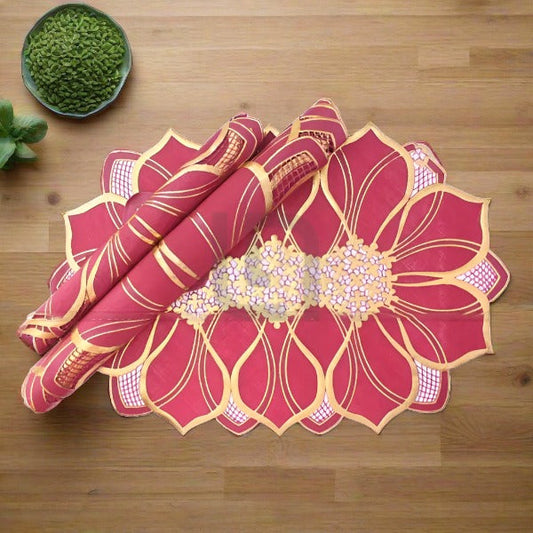 Coaster Table Mat set Placemats Dressing Table Star flower Crimson