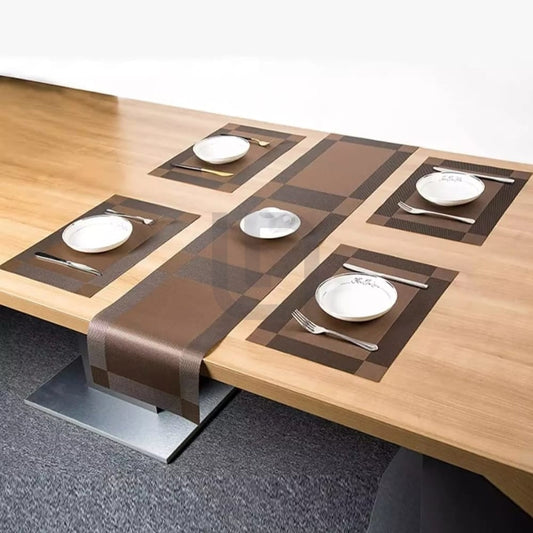  Coaster Table Mats & Table Runner Set Heat Resistant Placemats - Brown