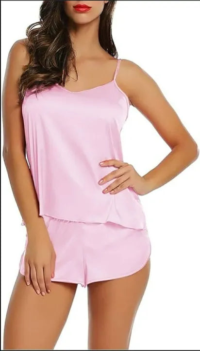 Silk And Satin Short Silk Pajama Set For Women