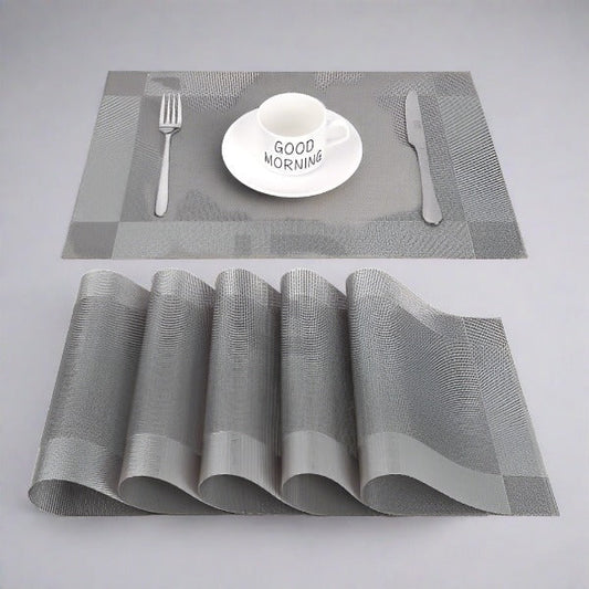 Placements & Table Runner Set Heat Resistant, Washable, Placemats - Grey