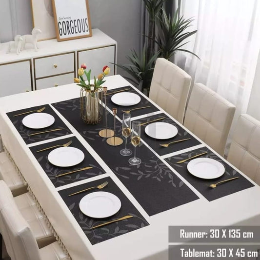 Table Mats & Table Runner Set Heat Resistant Placemats Dark Grey