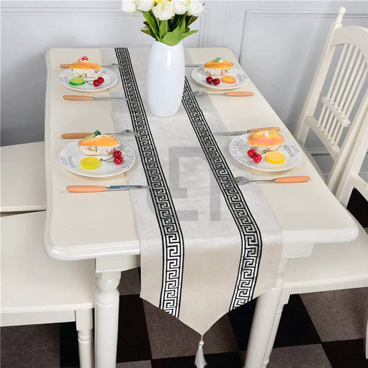 Versace Velvet Table Runner Set – Cream Black