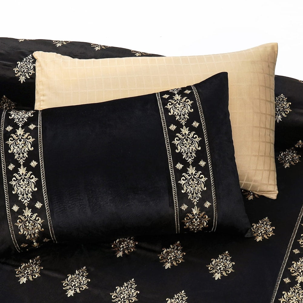  Bridal Velvet Bed Sheet Comforter Set – Black