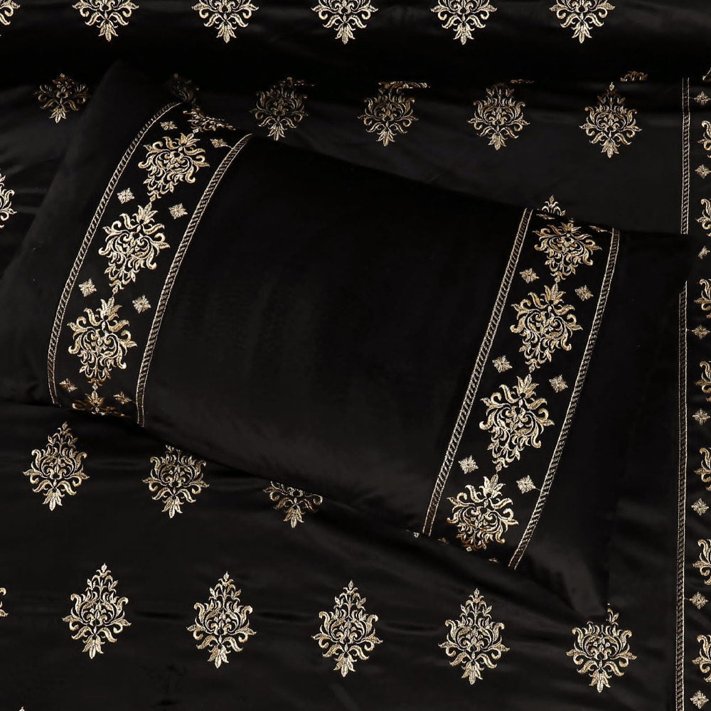  Bridal Velvet Bed Sheet Comforter Set – Black
