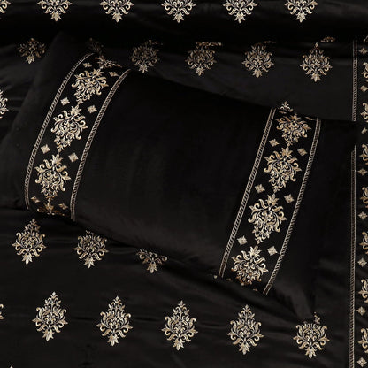  Bridal Velvet Bed Sheet Comforter Set – Black
