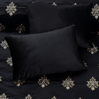  Bridal Velvet Bed Sheet Comforter Set – Black
