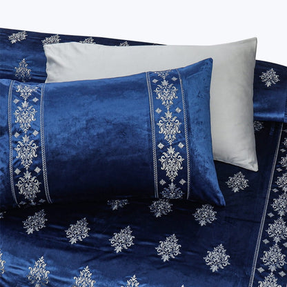  Bridal Velvet Bed Sheet Comforter Set – Blue