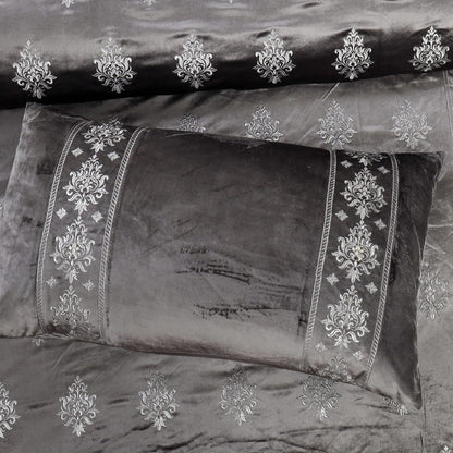  Bridal Velvet Bed Sheet Comforter Set – Charcoal