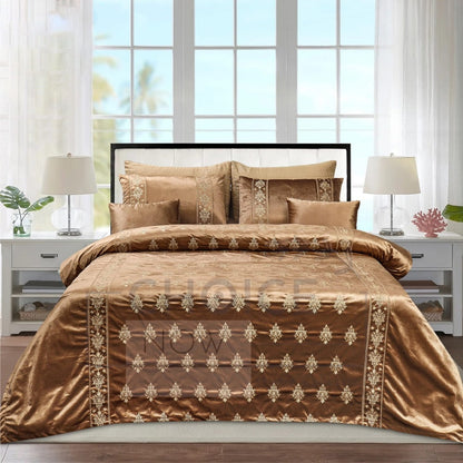  Bridal Velvet Bed Sheet Comforter Set – Mustard