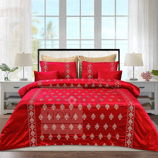  Bridal Velvet Bed Sheet Comforter Set – Red