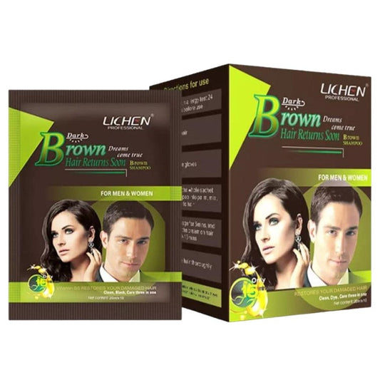 Lichen Hair Color Dark Brown Shampoo Fast Instant Hair Dye (Pack of 10)