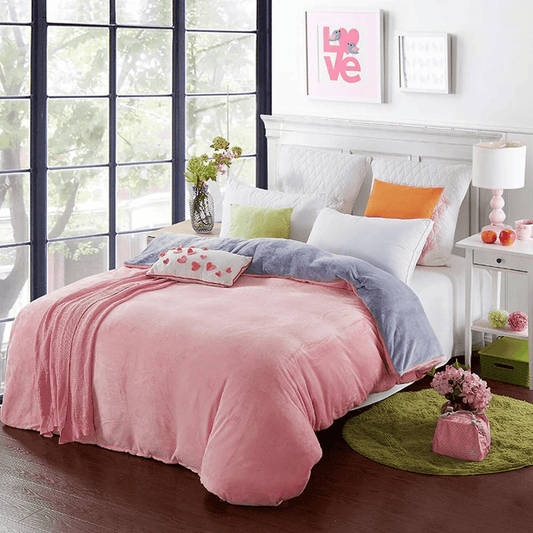 Reversible Velvet Quilt Cover - Baby Pink & Grey