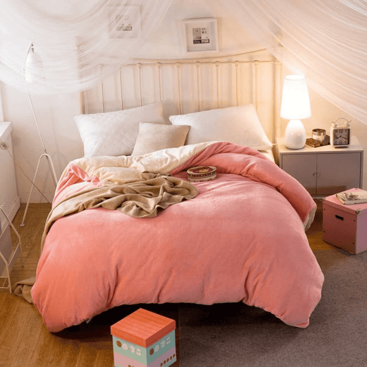 Reversible Velvet Quilt Cover - Blush Pink & Cream