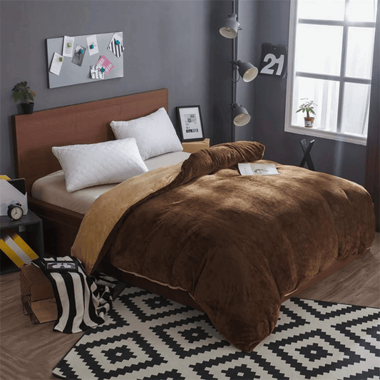 Reversible Velvet Quilt Cover - Brown & Mustard
