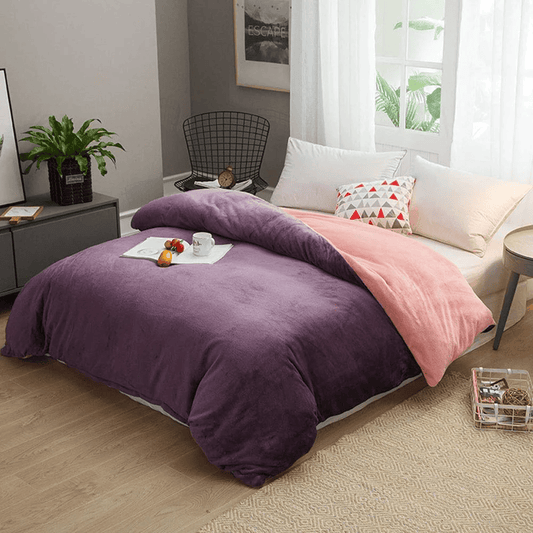 Reversible Velvet Quilt Cover - Dark Purple & Peach