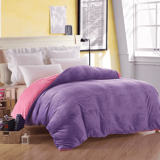 Reversible Velvet Quilt Cover - Light Purple & Pink