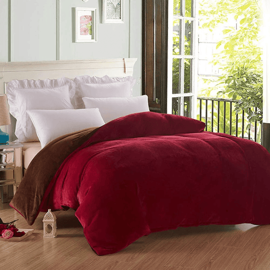 Reversible Velvet Quilt Cover - Maroon & Brown