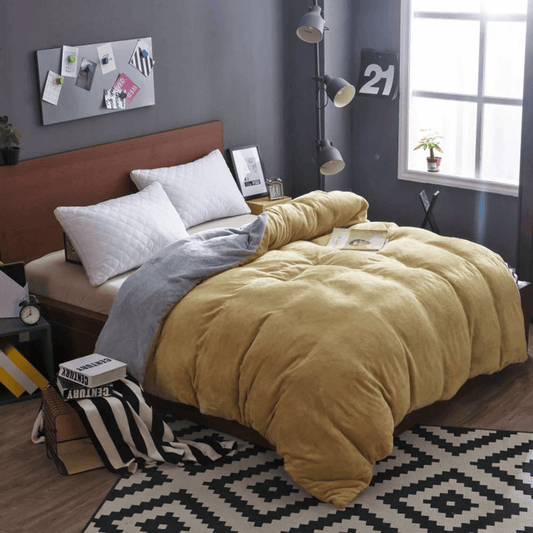 Reversible Velvet Quilt Cover - Mustard & Grey