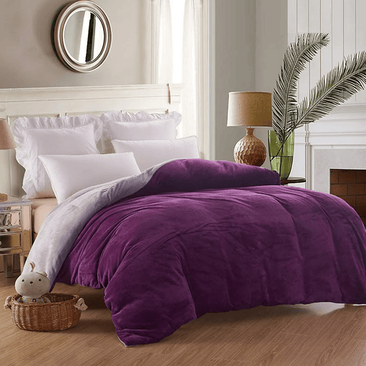 Reversible Velvet Quilt Cover - Purple & Light Grey
