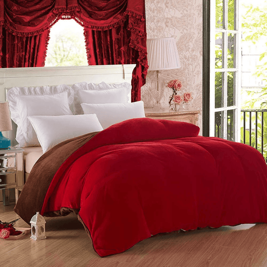 Reversible Velvet Quilt Cover - Red & Brown