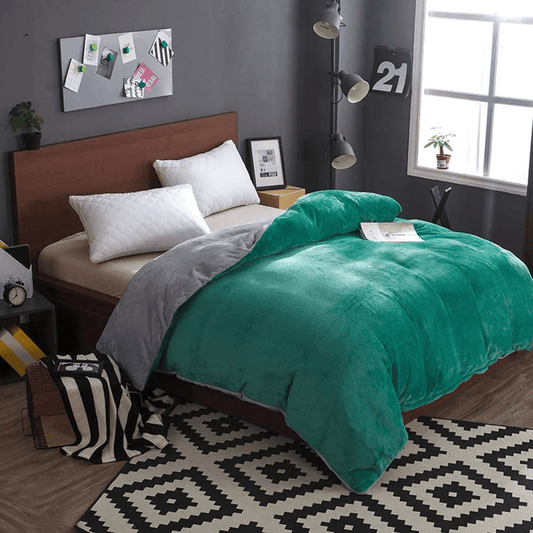 Reversible Velvet Quilt Cover - Teal & Grey