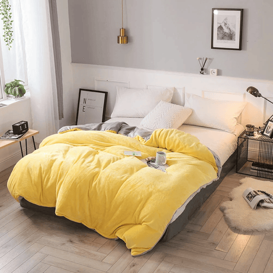 Reversible Velvet Quilt Cover - Yellow & Grey