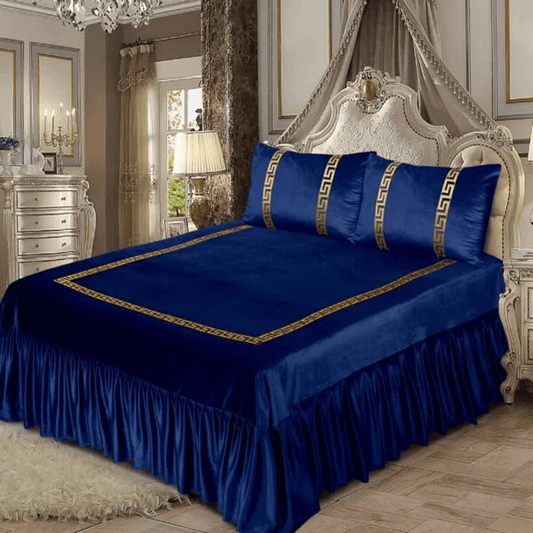 Versace Velvet Bridal Bed Sheet Set – Blue - King Size