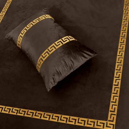 Versace Velvet Bridal Bed Sheet Set – Dark Brown - King Size