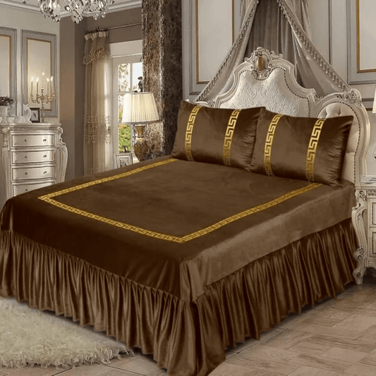 Versace Velvet Bridal Bed Sheet Set – Light Brown - King Size