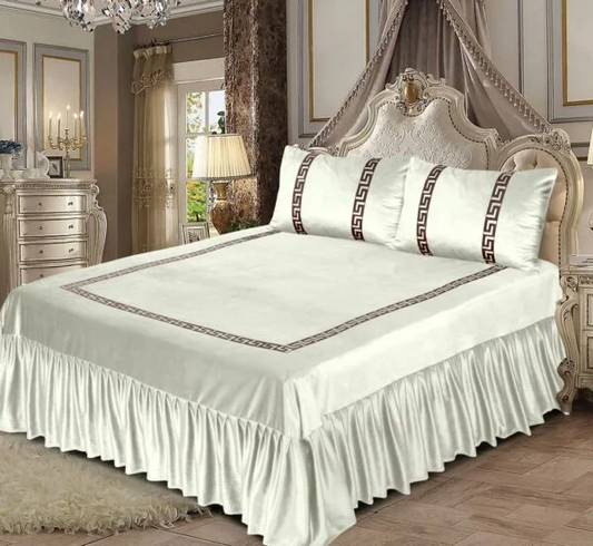 Versace Velvet Bridal Bed Sheet Set – White - King Size