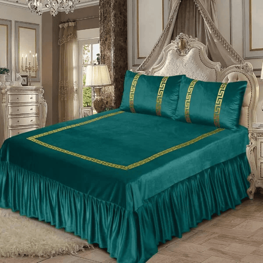 Versace Velvet Bridal Bed Sheet Set – Zinc - King Size