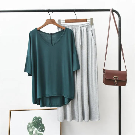 Trendy Loungewear Set with Short Sleeves