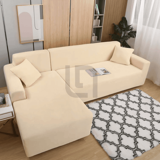L-Shape Fitted Jersey Sofa Cover - Beige