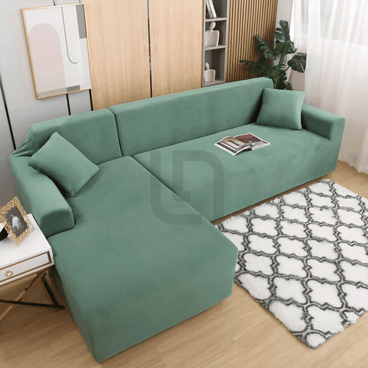 L-Shape Fitted Jersey Sofa Cover - Light Green